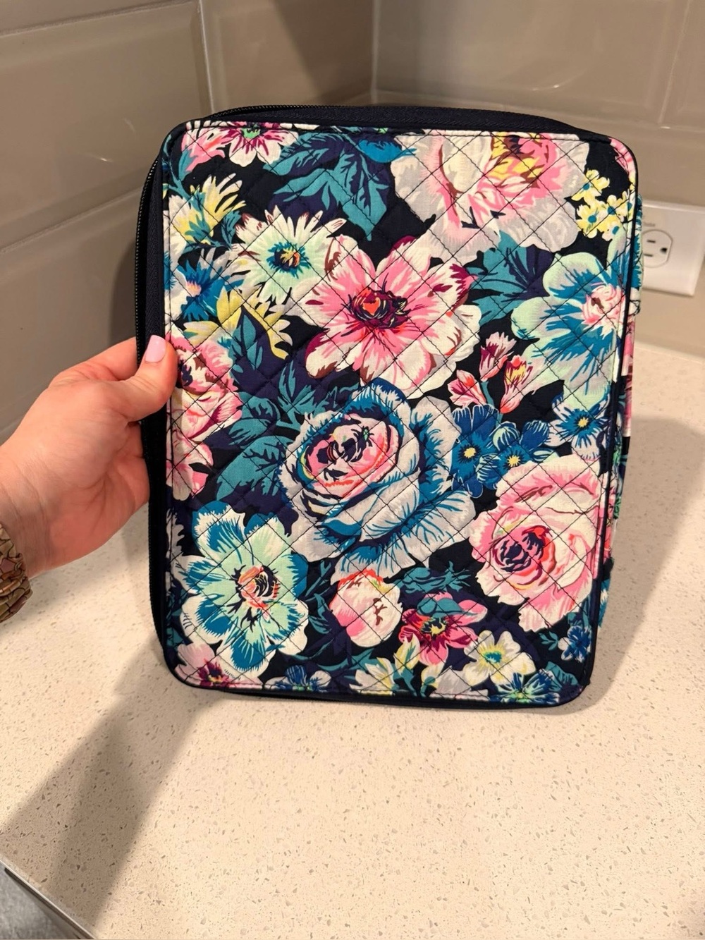 Vera Bradley Floral Quilted Tablet Case in Navy, Pink, Teal